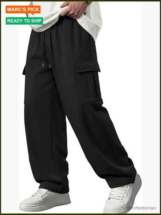 Other - Men's Baggy Wide Leg Cargo Sweatpants Drawstring Ankles Adjustable